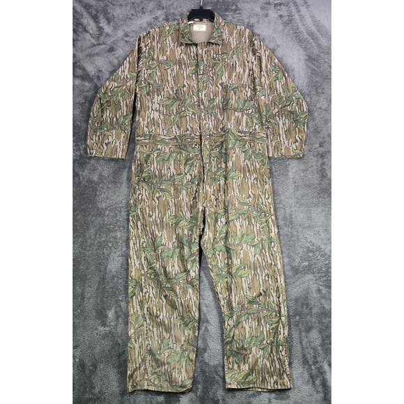Vintage Mossy Oak Original Greenleaf Camo Coveralls XL 90's Made In USA Hunting